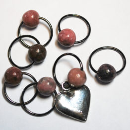 Heart Stitch Markers - rhodonite